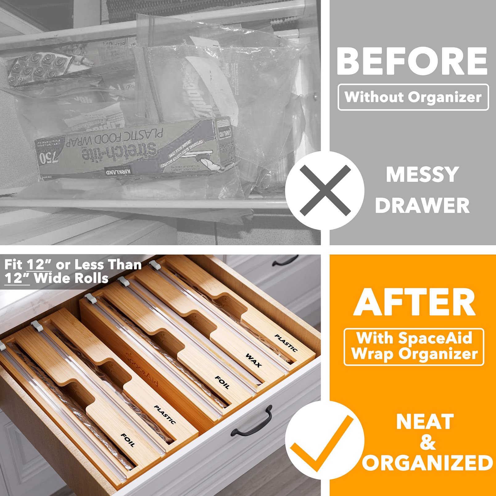 SpaceAid WrapNeat two-slot design ideal for drawer or wall mounting