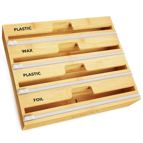 SpaceAid WrapNeat 4-in-1 box closeup with built-in cutter for clean cuts