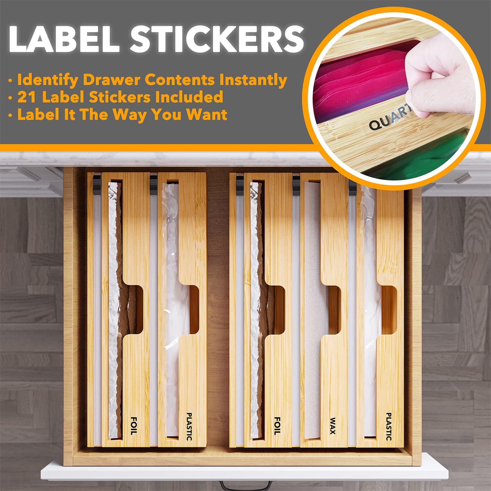 SpaceAid WrapNeat bamboo base with 3-inch height provides stable storage.