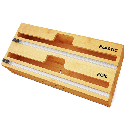 SpaceAid WrapNeat bamboo organizer in a drawer keeps wraps tidy and accessible.
