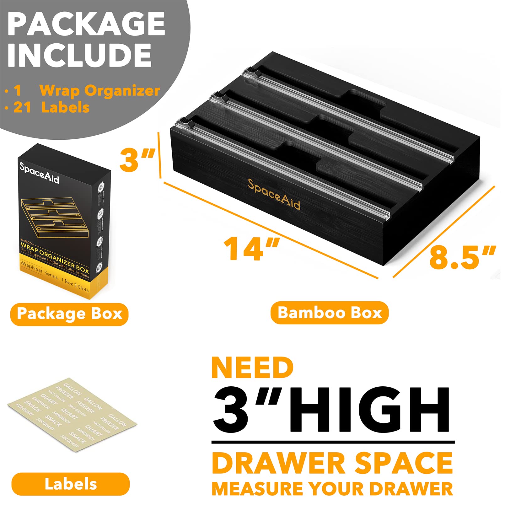 SpaceAid WrapNeat bamboo texture highlighting sustainable, stylish kitchen accessory.
