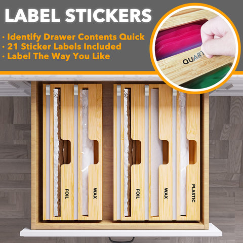 SpaceAid WrapNeat includes 21 label stickers for quick contents identification