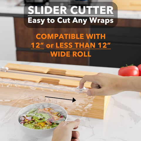 SpaceAid WrapNeat built-in sliding cutter for clean, consistent cuts
