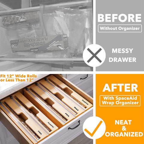 SpaceAid WrapNeat three-slot design simplifies roll selection and placement.