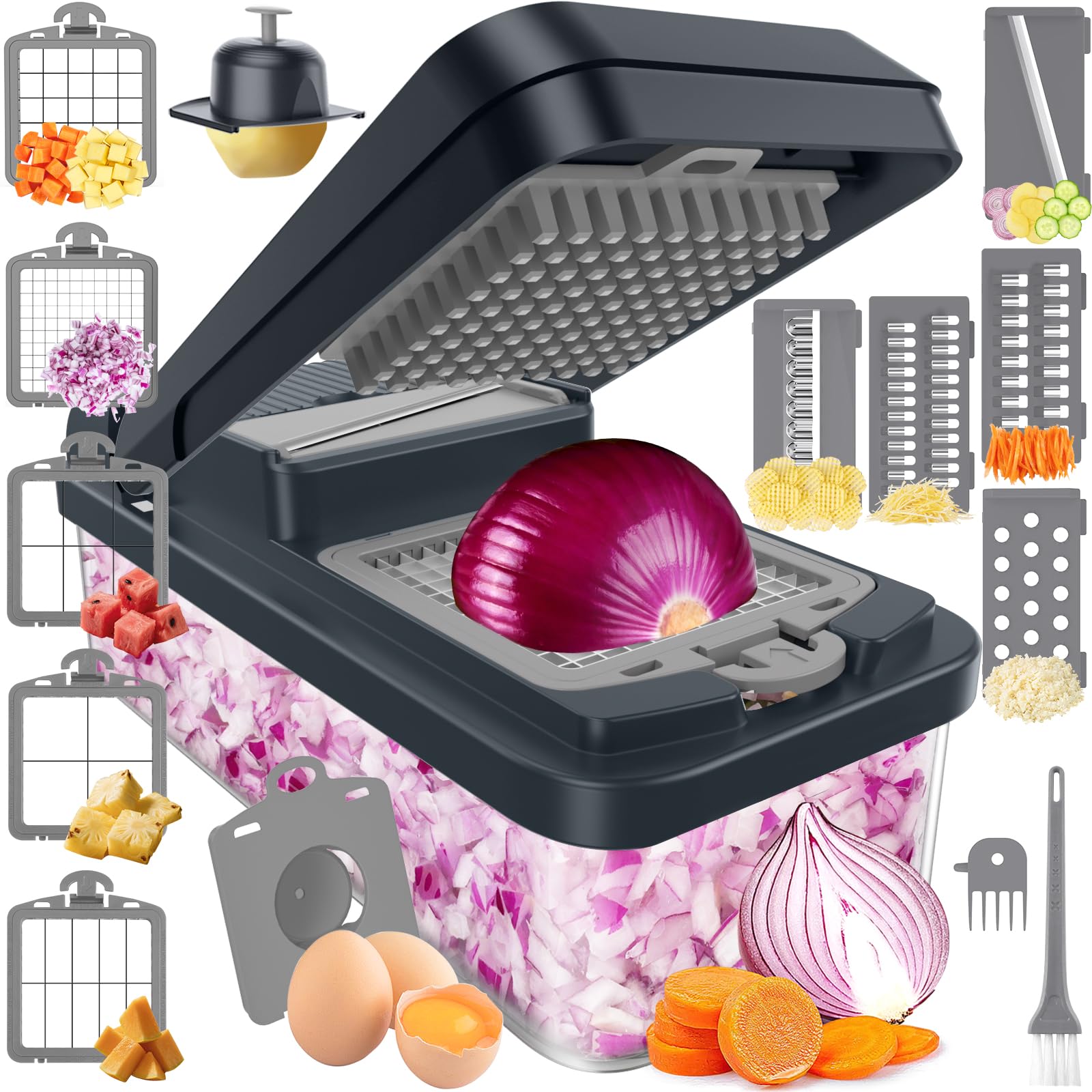 SpaceHacks 15-in-1 vegetable chopper with 10 blades for fast, uniform cuts