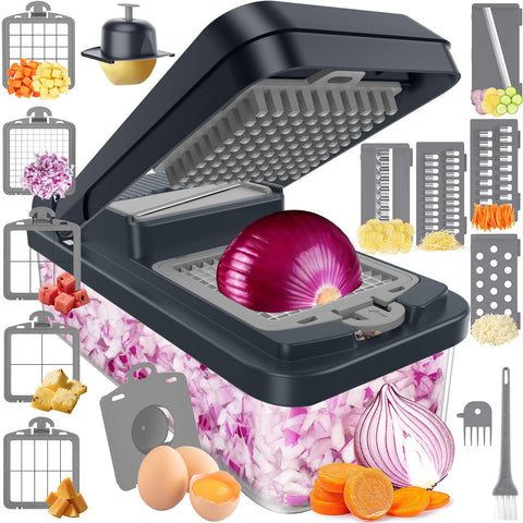 SpaceHacks 15-in-1 vegetable chopper with 10 blades for fast, uniform cuts