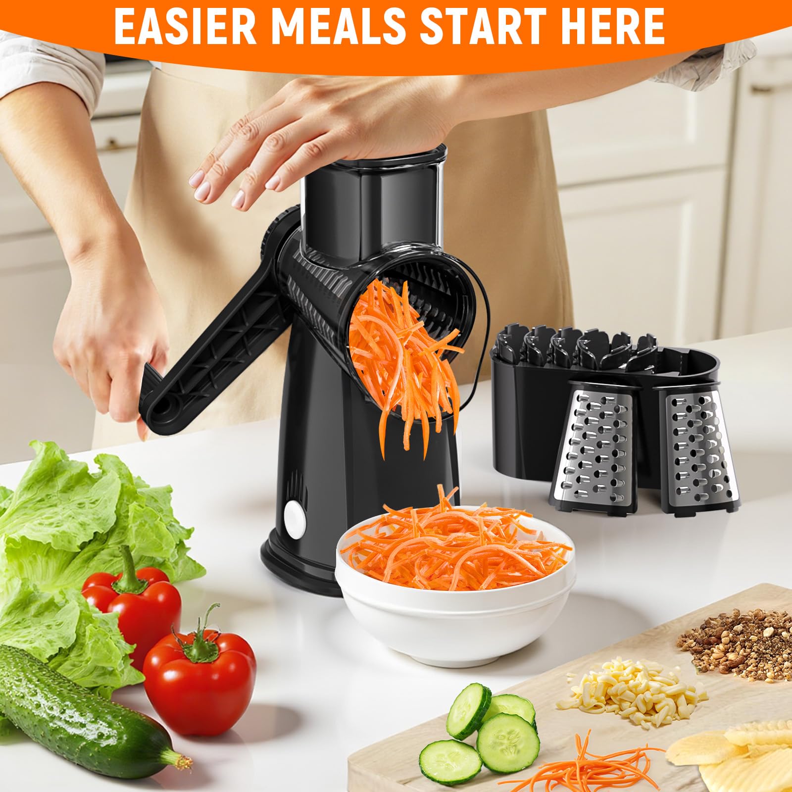 SpaceHacks stainless steel blades slice through hard vegetables with precision.