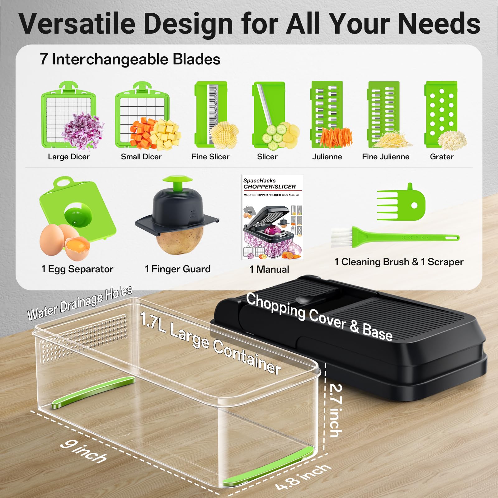 SpaceHacks container catches chopped veggies for efficient kitchen workflow.