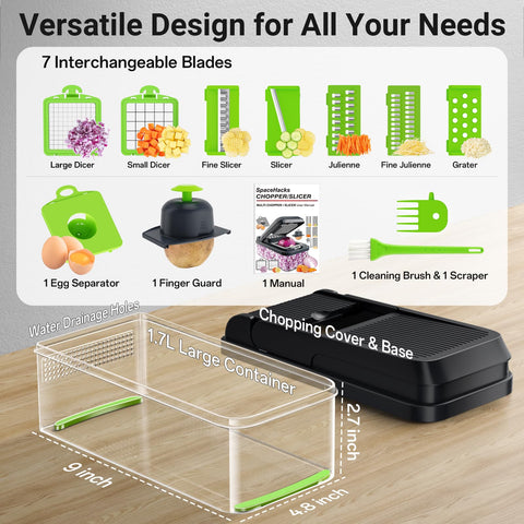SpaceHacks container catches chopped veggies for efficient kitchen workflow.