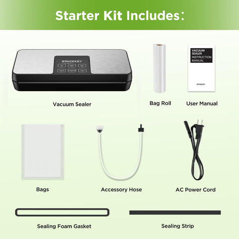 Spacekey vacuum sealer accessories image shows hose and cord for hassle-free setup