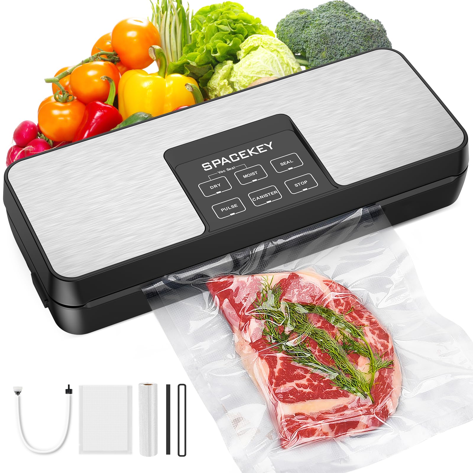 Spacekey Vacuum Sealer Machine angle view highlighting compact design for easy storage