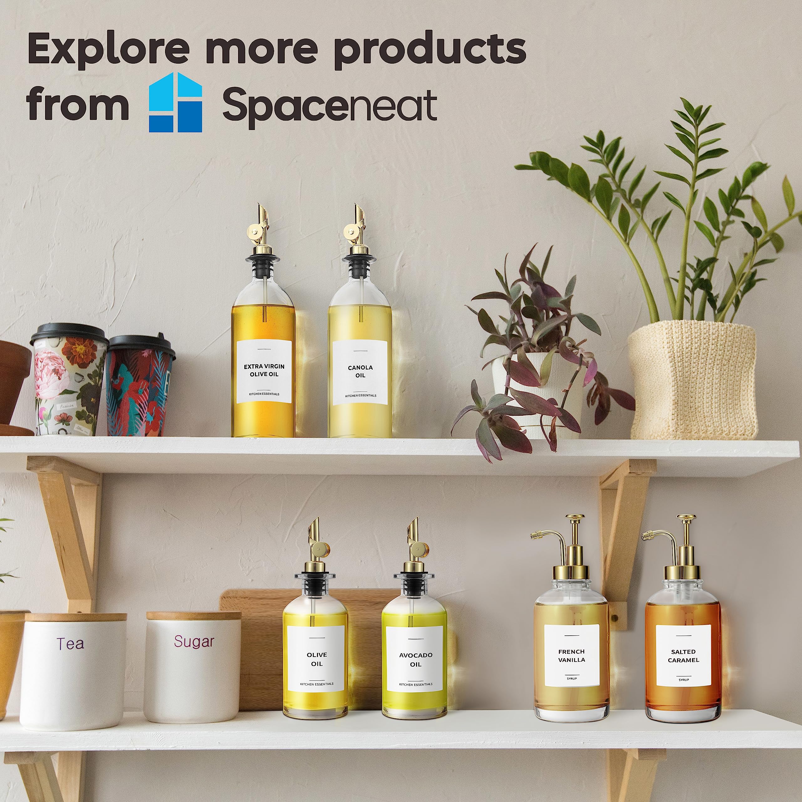 Minimalist design supports quick content recognition with labeled lids.
