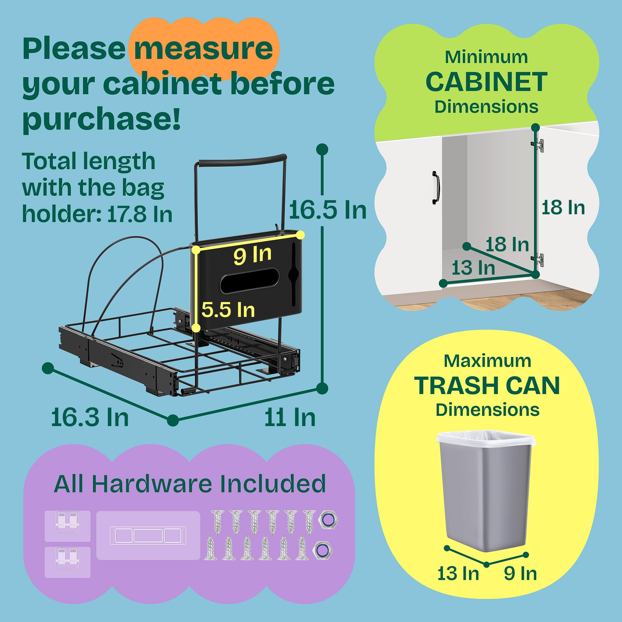 Spaces Tools cabinet trash can rail system demonstrates hidden waste and easy access.