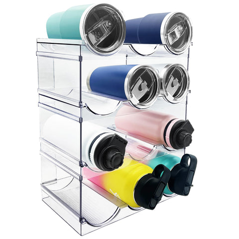 Spaclear 4-pack bottle organizer stacked shelves showing neat bottle storage