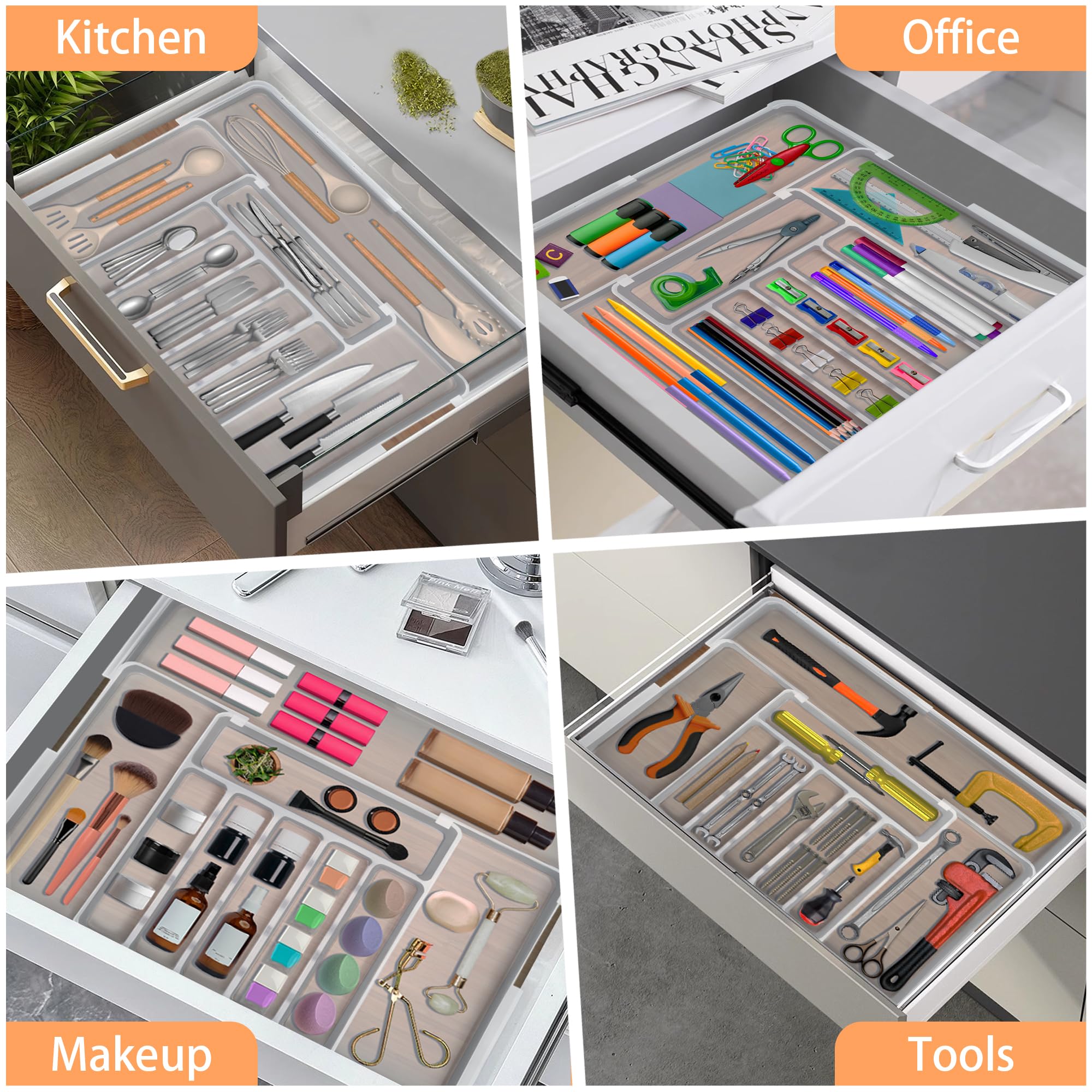 Spaclear drawer organizer keeps utensils neatly in reach.