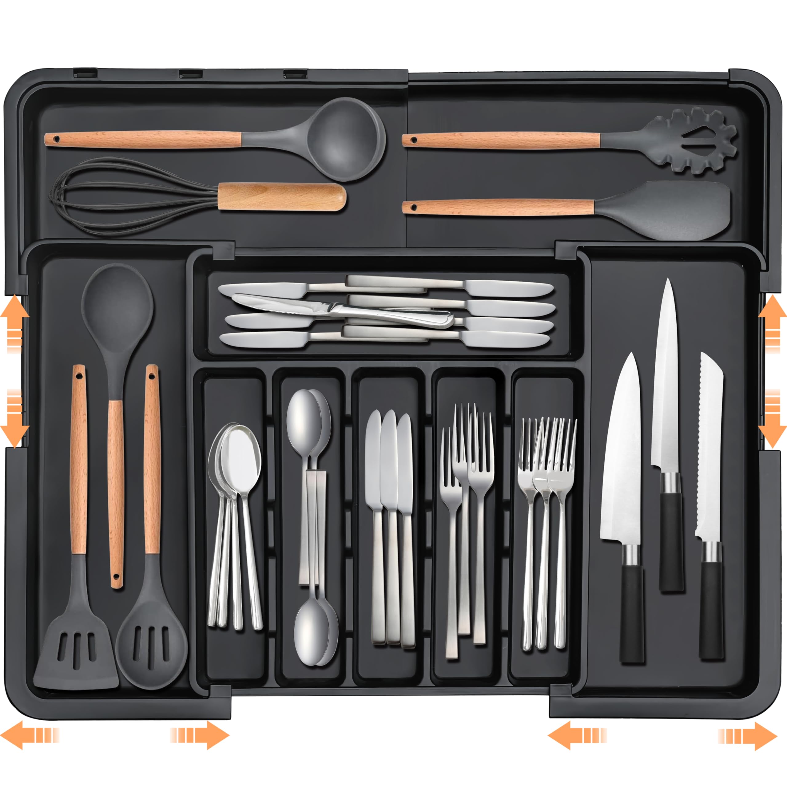 Spaclear silverware organizer expanded drawer view for adjustable capacity