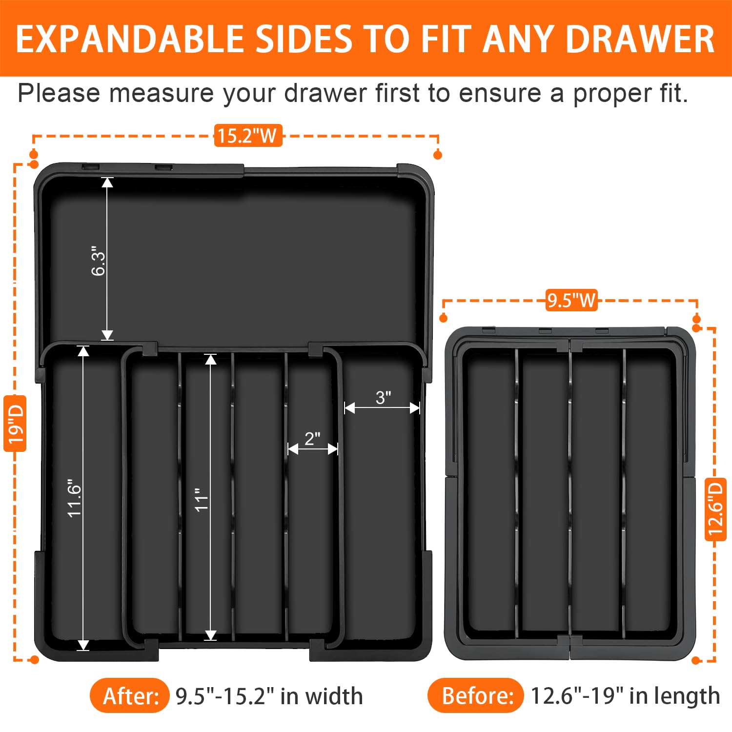 Spaclear expandable 7-slot organizer with left-right-top compartments for versatile storage.
