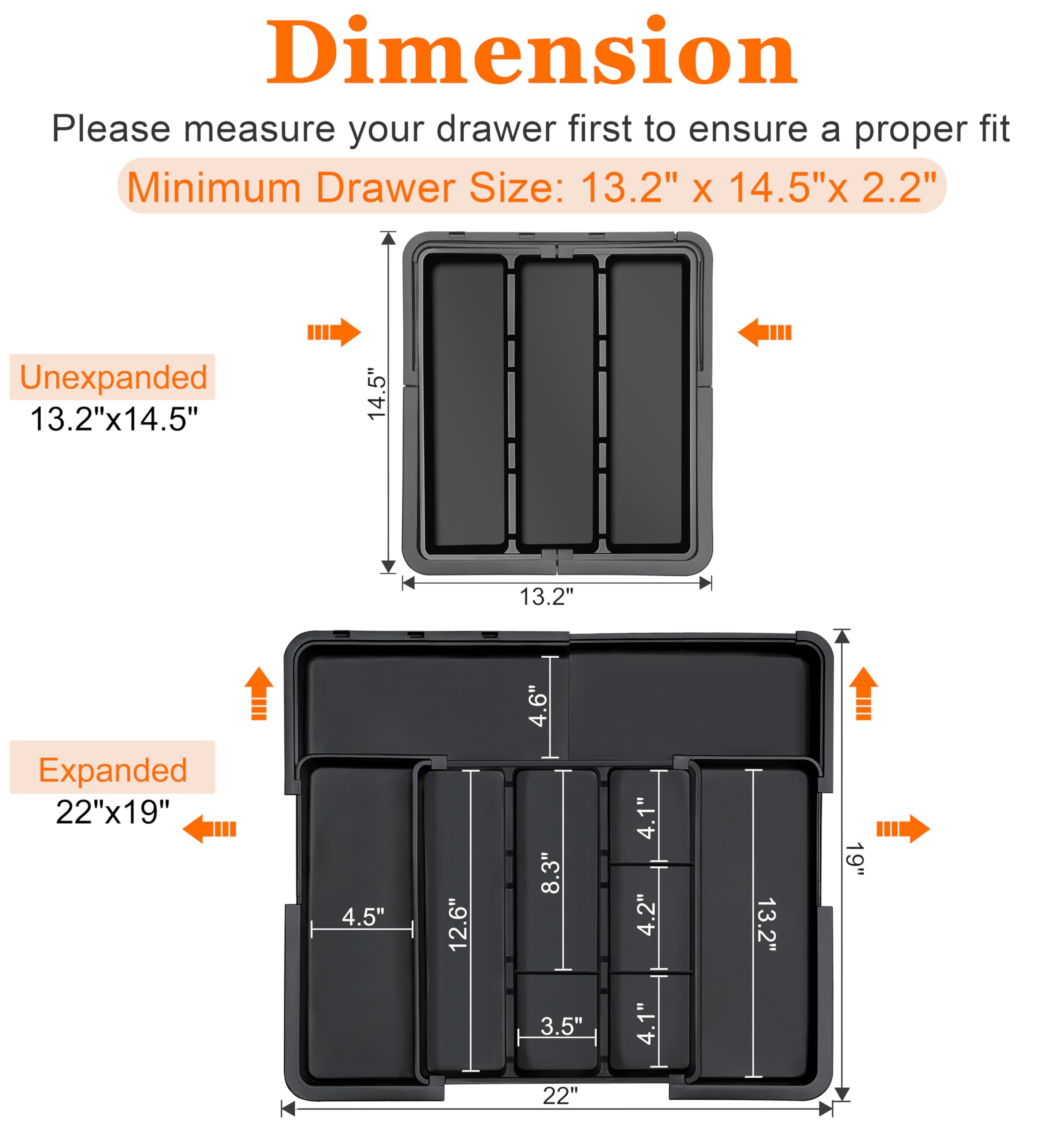 Spaclear three-compartment middle section keeps utensils organized in a spacious drawer