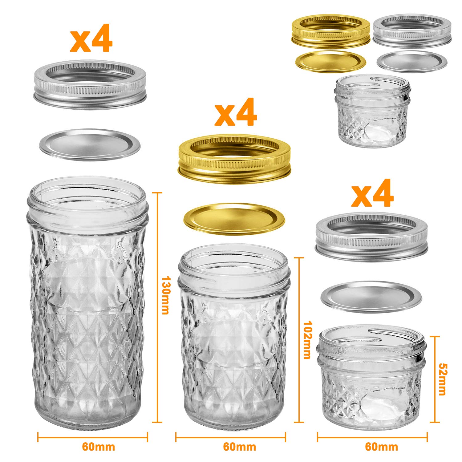 SPANLA mason jar 8oz front view with lids, great for jams.