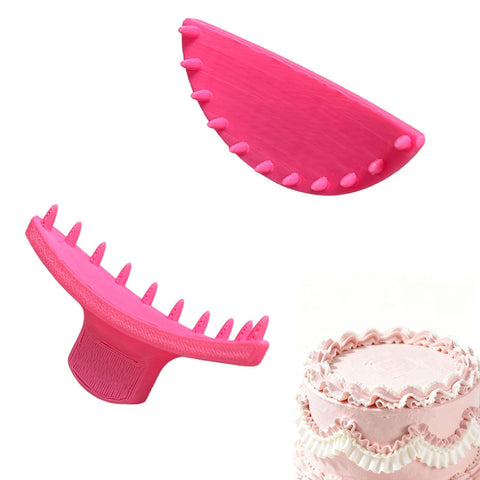 Spansee cake arch guide tool pink for even arches on round cakes.