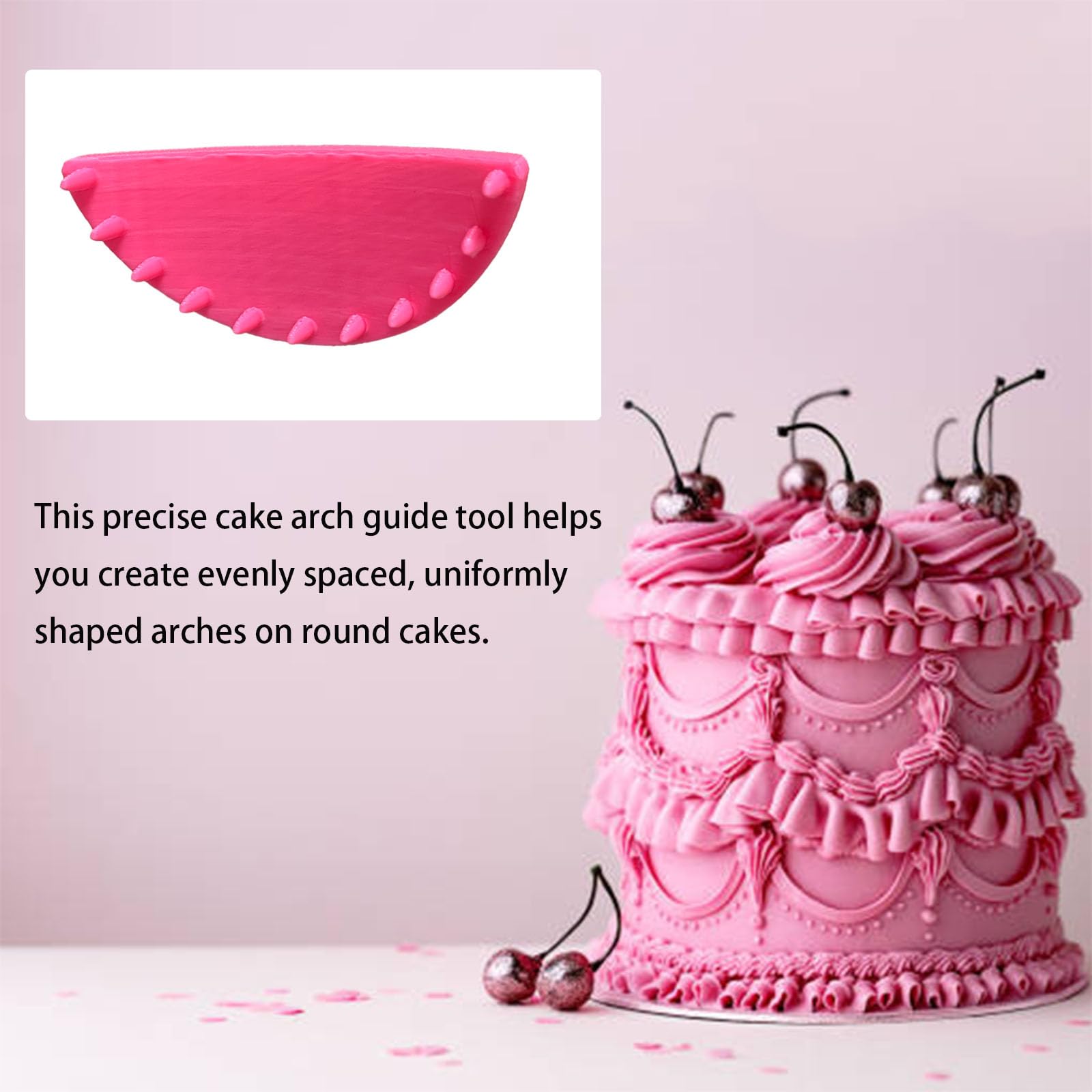 Spansee cake arch guide tool in action for precise arch spacing.