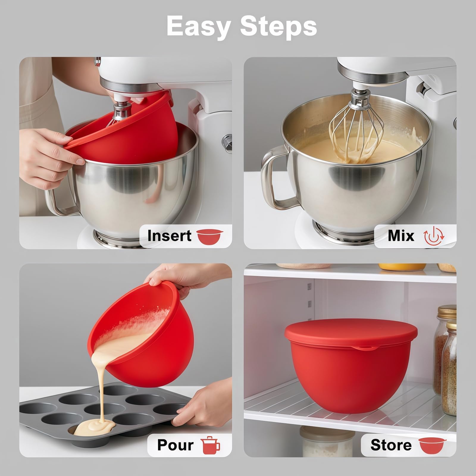 Includes sponge scrubber with silicone bowl liner for quick cleaning.