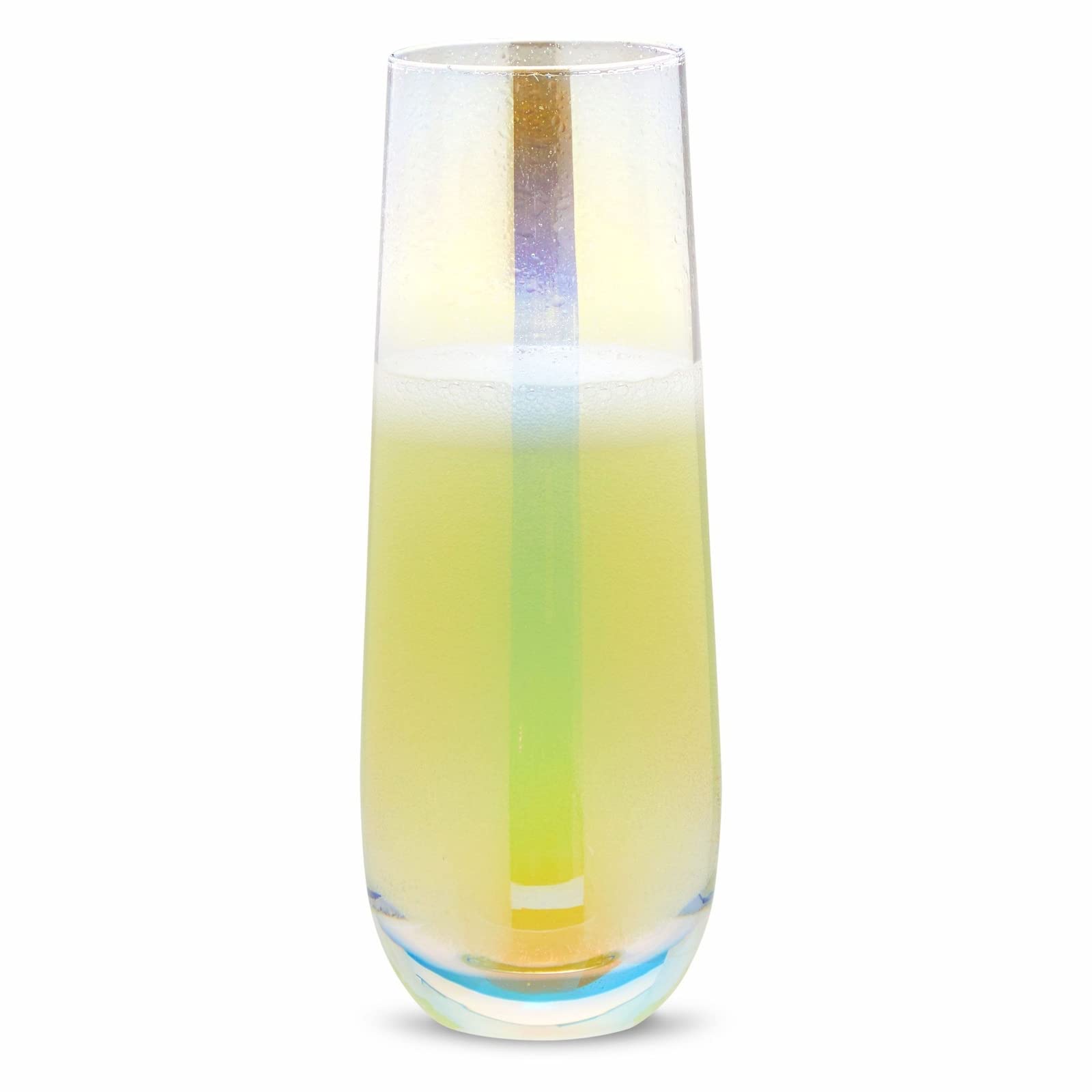 Sparkle and Bash iridescent stemless glass on stylish dining setup.