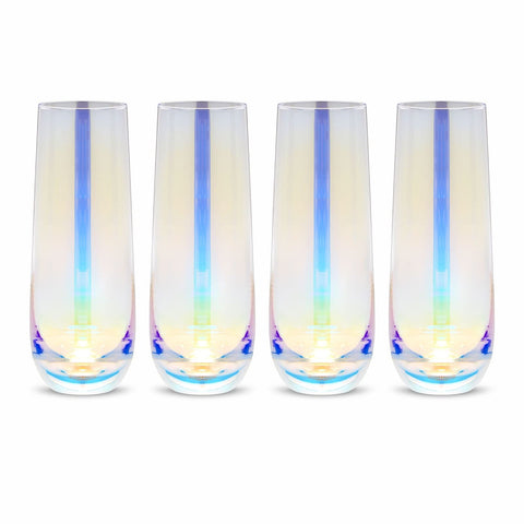 Sparkle and Bash iridescent stemless champagne flute durable glass for repeated celebrations.