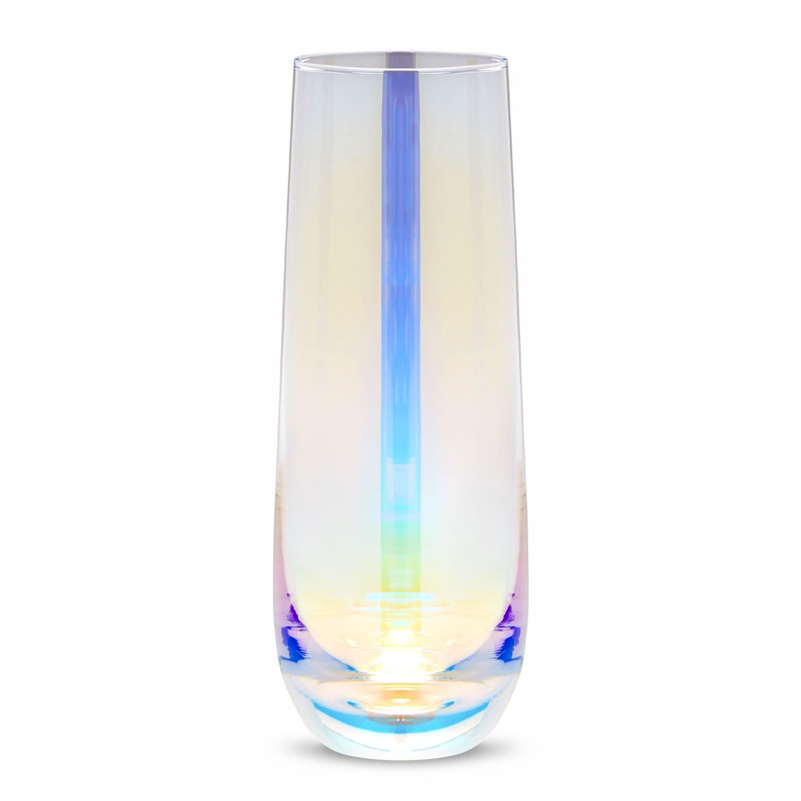 Sparkle and Bash iridescent stemless flute easy to hand-wash care.