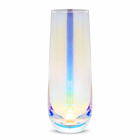 Sparkle and Bash iridescent stemless flute easy to hand-wash care.