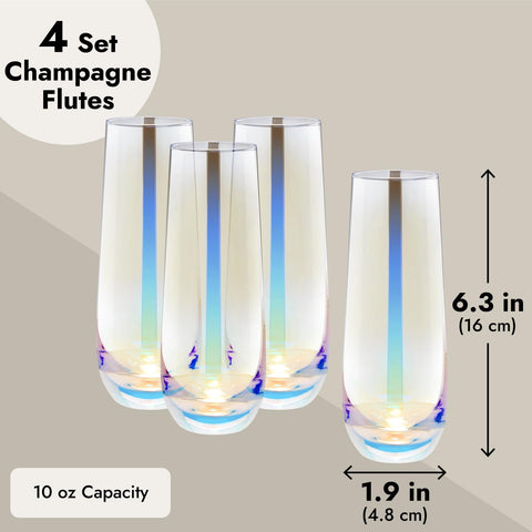 Sparkle and Bash iridescent stemless flute at wedding table with light.