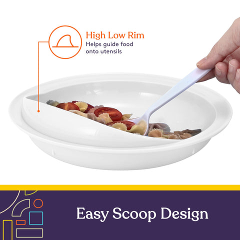 Special Supplies plate guard reduces mess and supports comfortable dining.