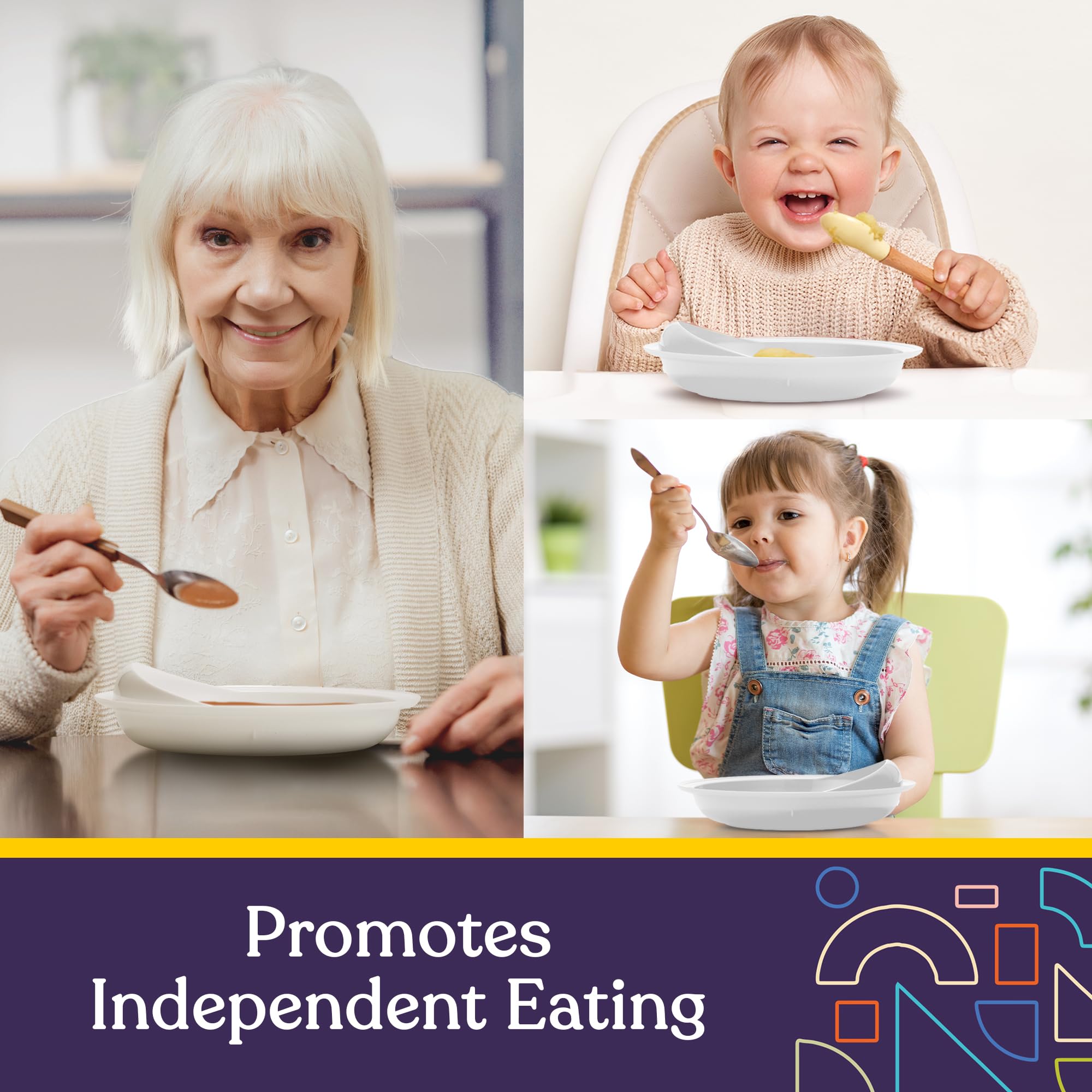 Special Supplies adaptive easy scoop plates highlight the high rim aiding self-feeding.