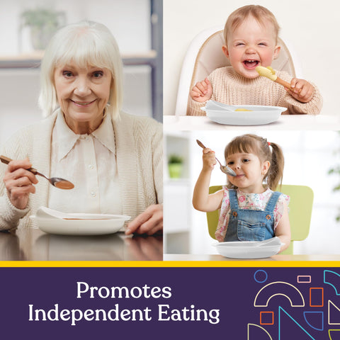 Special Supplies adaptive easy scoop plates highlight the high rim aiding self-feeding.