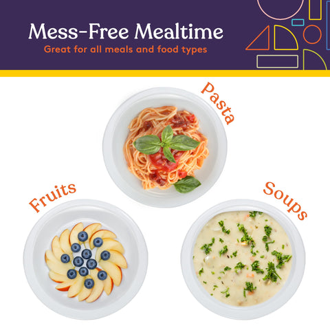 Special Supplies scoop plates with non-slip base stabilize meals and prevent spills.