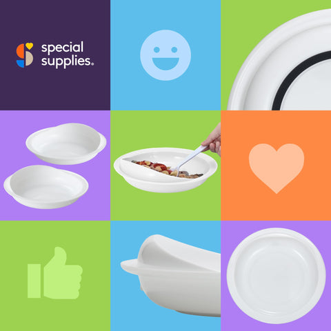 Special Supplies two-pack adaptive plates provide convenient daily living aid.