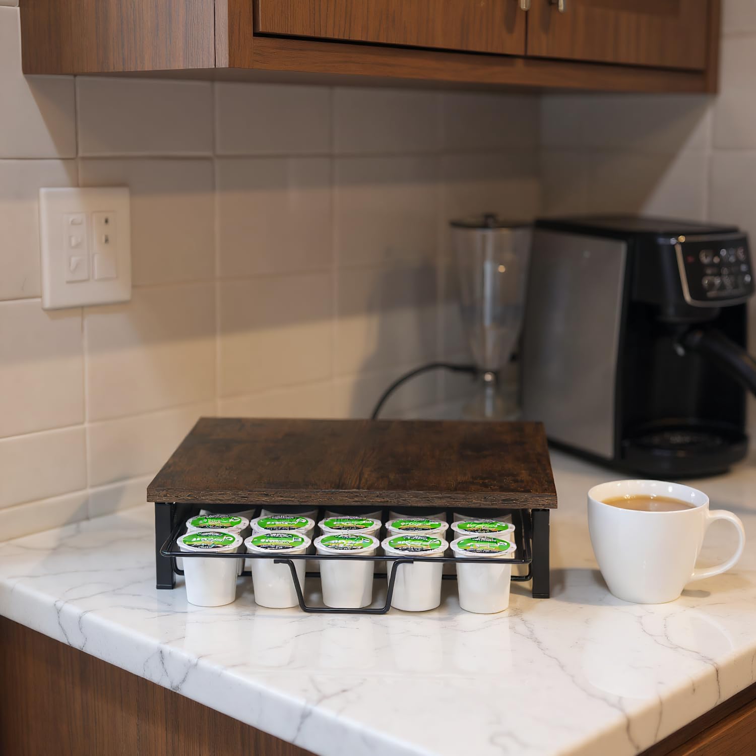 Speday K Cup Organizer with metal frame on countertop for durable everyday use.
