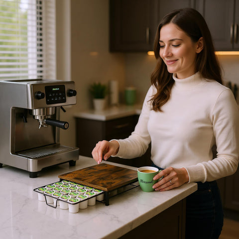 Speday Countertop Coffee Pod Rack fits near machines for tidy coffee corners.