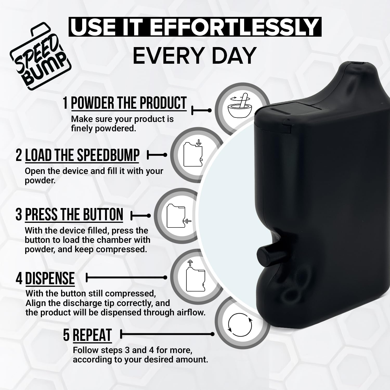 Speed Bump spice bullet dispenser travel size ideal for quick flavor boosts.