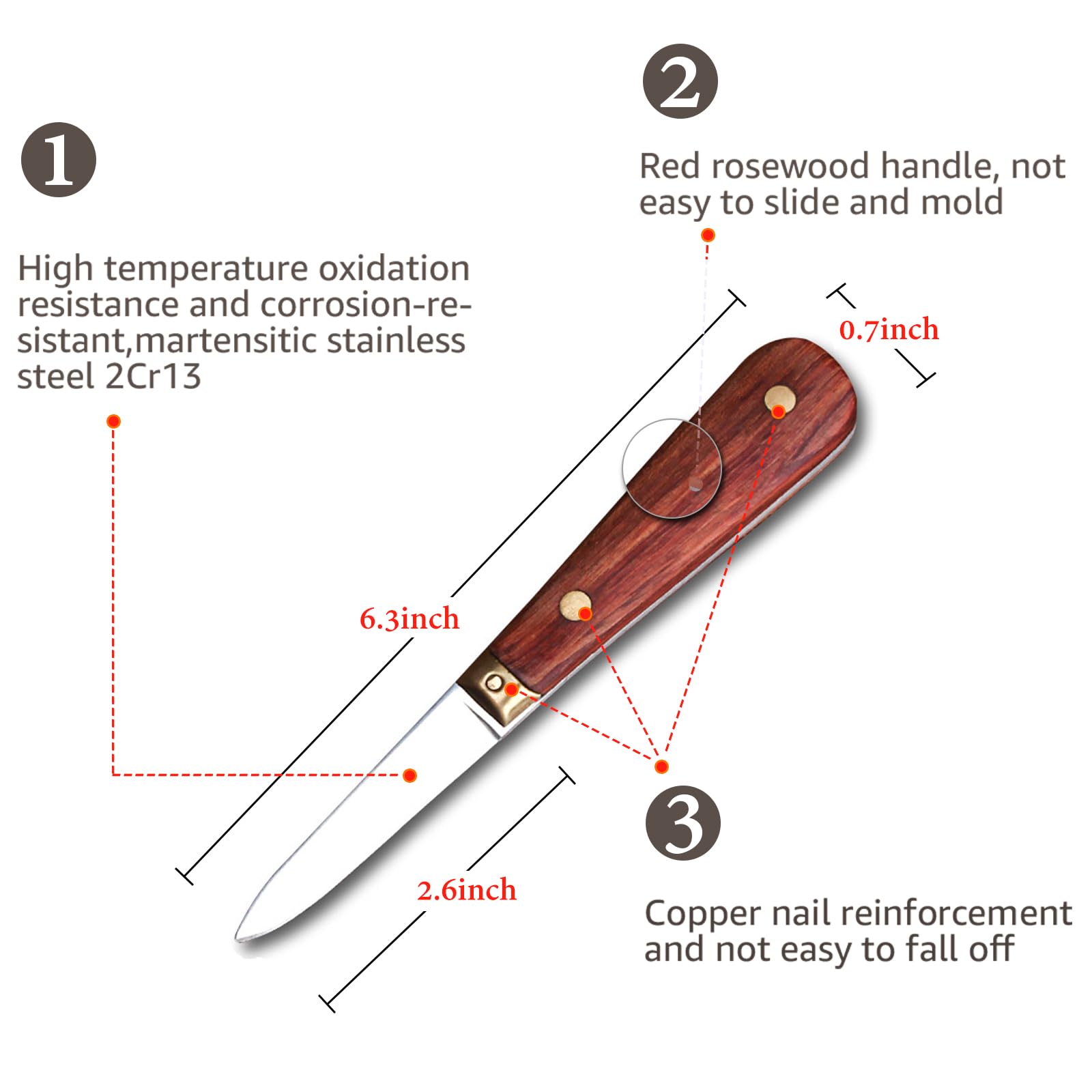 SPEENSUN oyster knife rosewood handle provides comfortable anti-slip grip