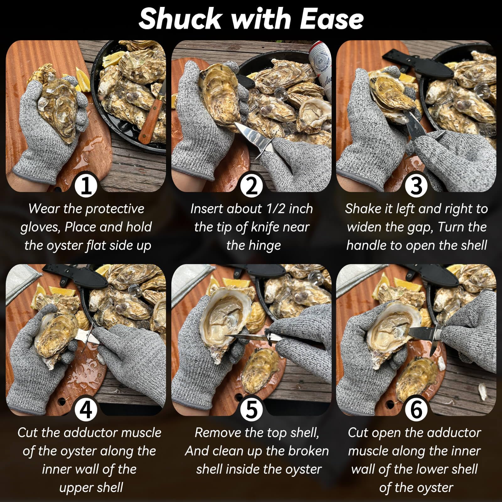 SPEENSUN oyster shucking knife in action with protective shield for hand safety