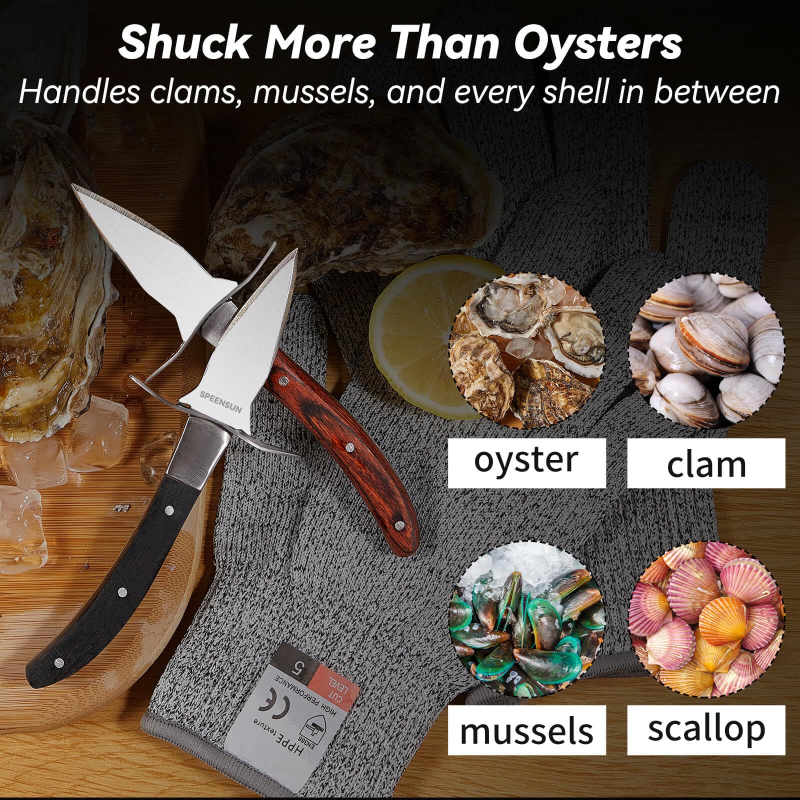 SPEENSUN oyster shucking kit 2-pack layout ready for home or professional use