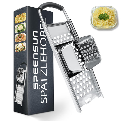 Speensun Spaetzle Maker with dough box for quick, fluffy spaetzle.