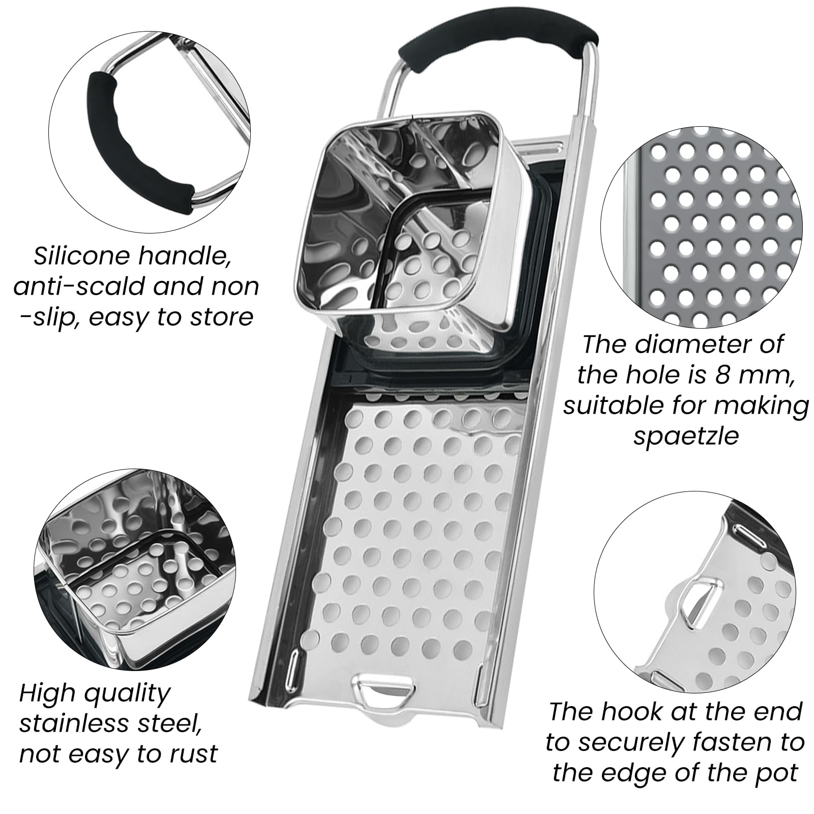 Speensun Spaetzle Maker handle provides ergonomic grip for easy use.