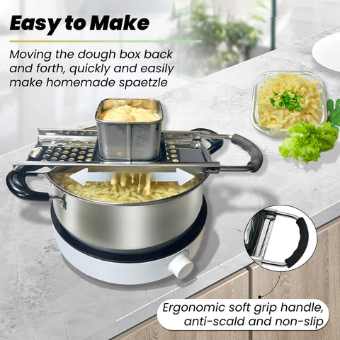 Speensun Spaetzle Maker slide ensures steady, even dough pressing.