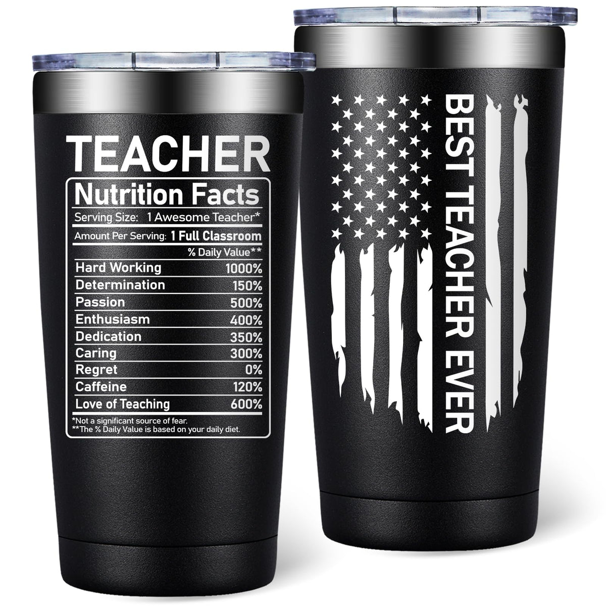 SpenMeta Best Teacher Ever 20oz tumbler front view keeps coffee hot during classes