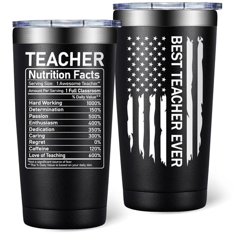 SpenMeta Best Teacher Ever 20oz tumbler front view keeps coffee hot during classes