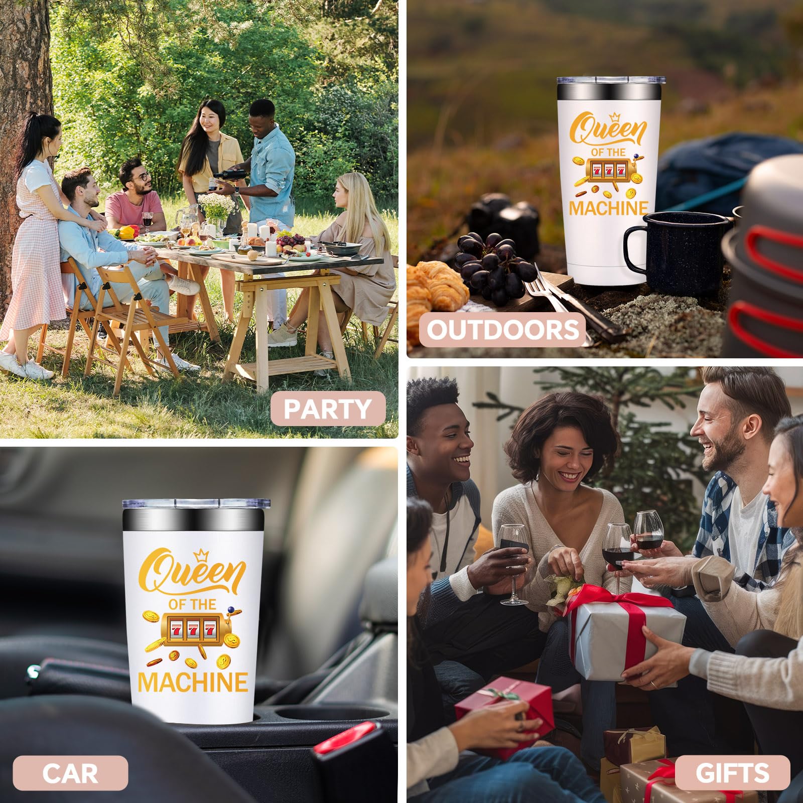 Gift-ready packaging for the Queen of Machine tumbler, ideal for celebrations.