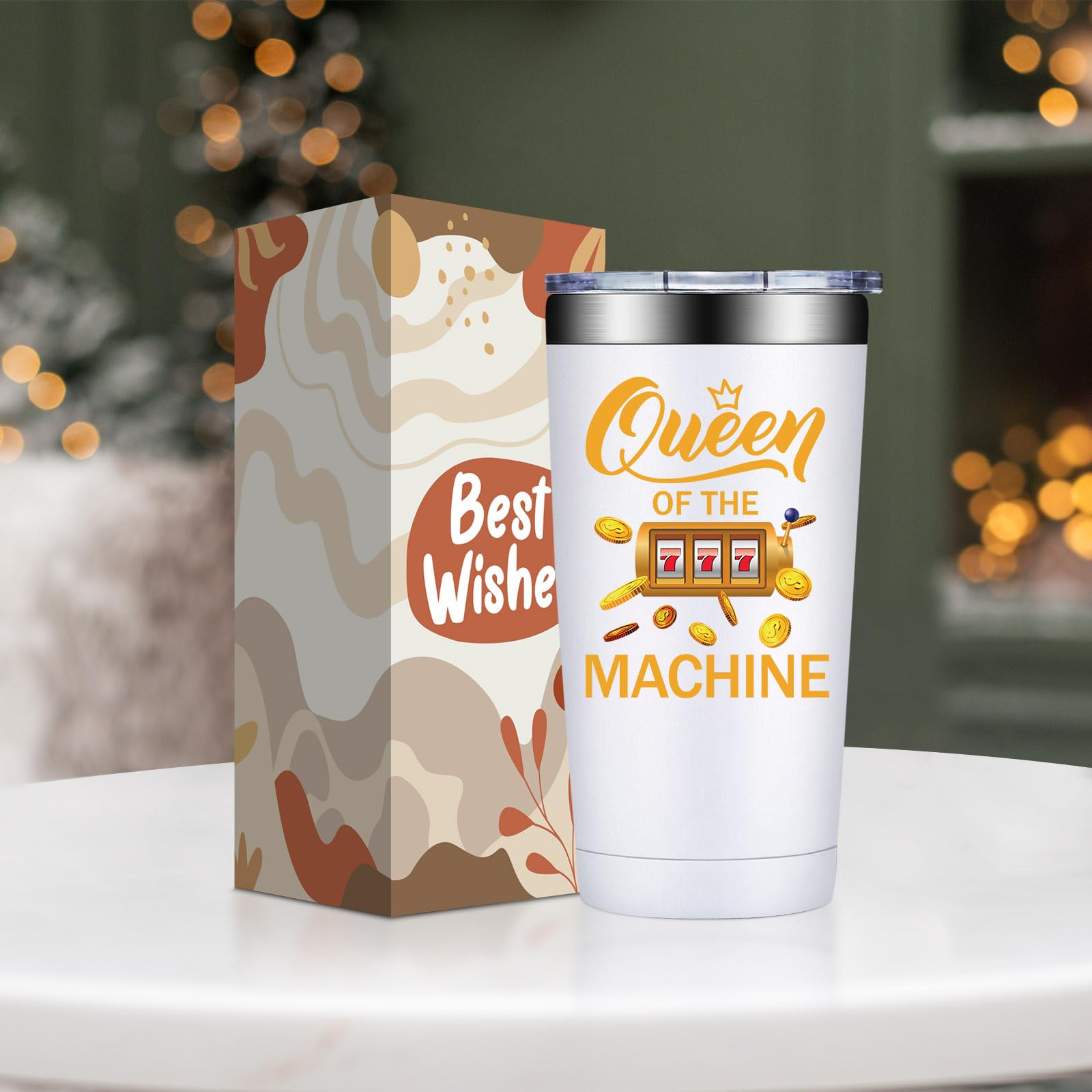 SpenMeta Queen of Machine tumbler lid close-up, secure seal for travel.