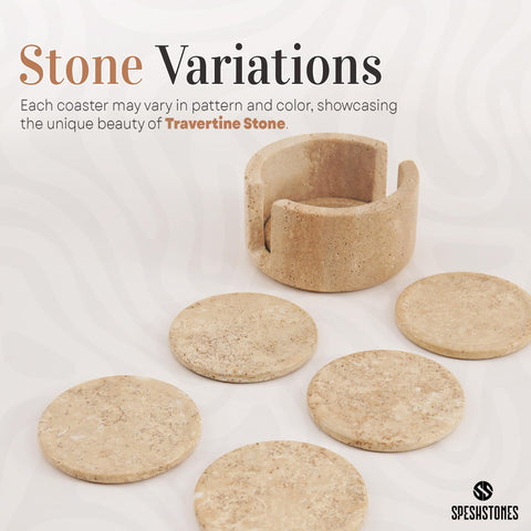 SPESHSTONES coaster in use on a dining table with a drink